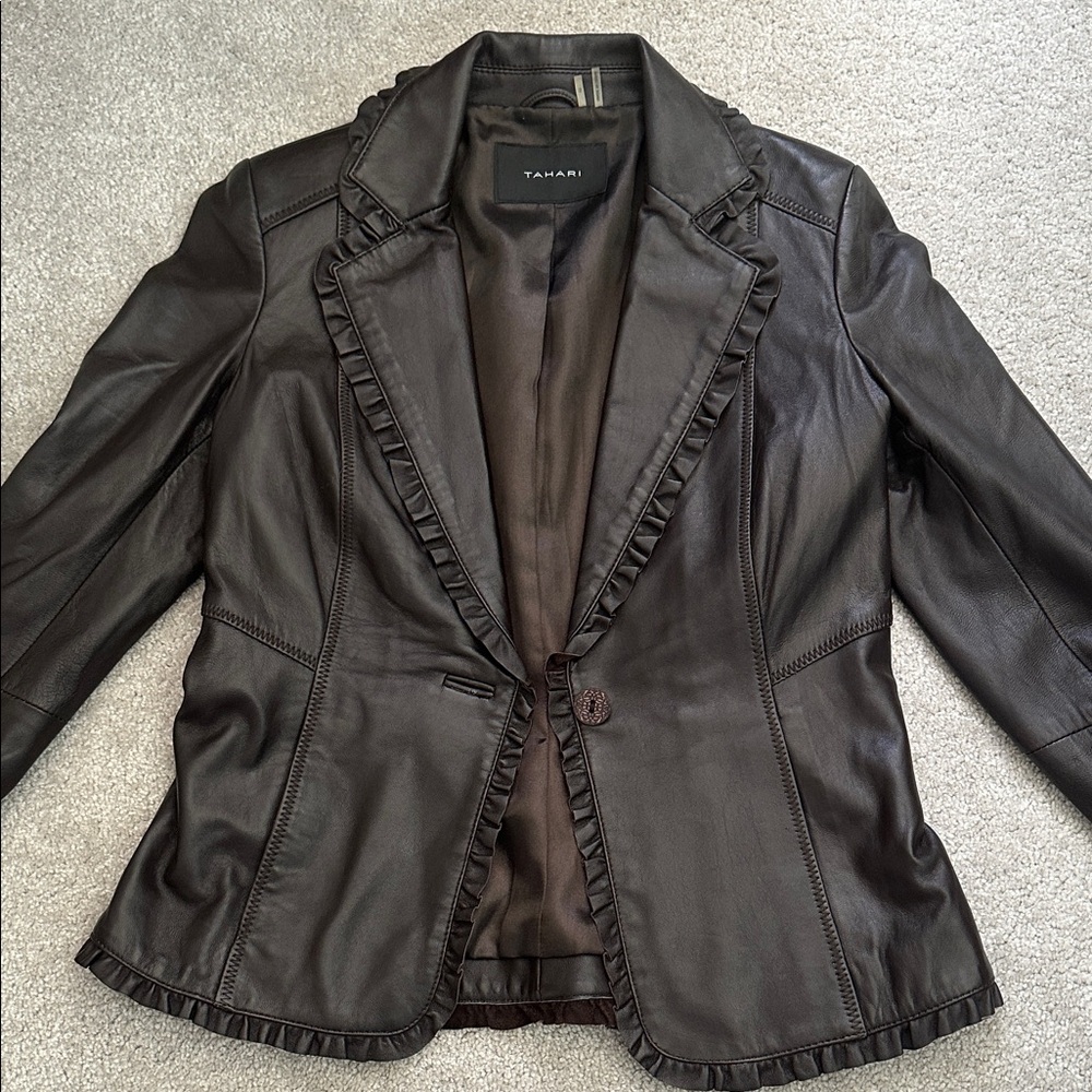 Tahari Women's Brown Leather Jacket